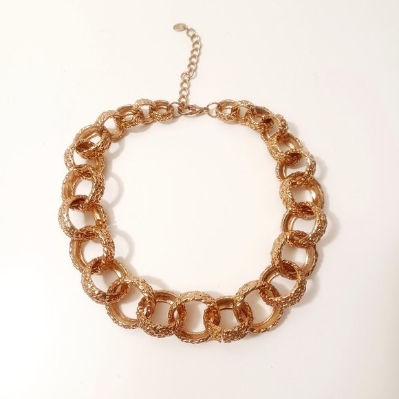 Large Chunky Textured Gold Circle Chain Necklace - Picture 1 of 1
